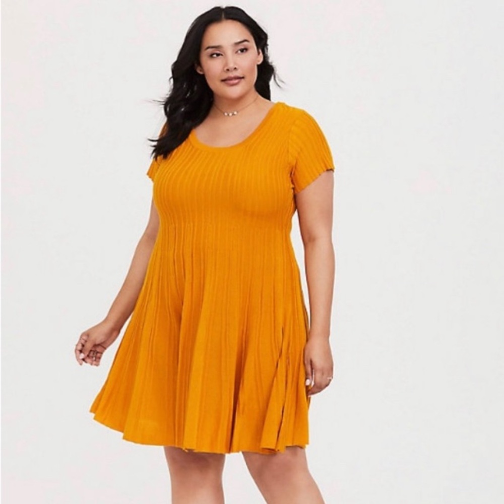 Women's Orange Pleated Dress